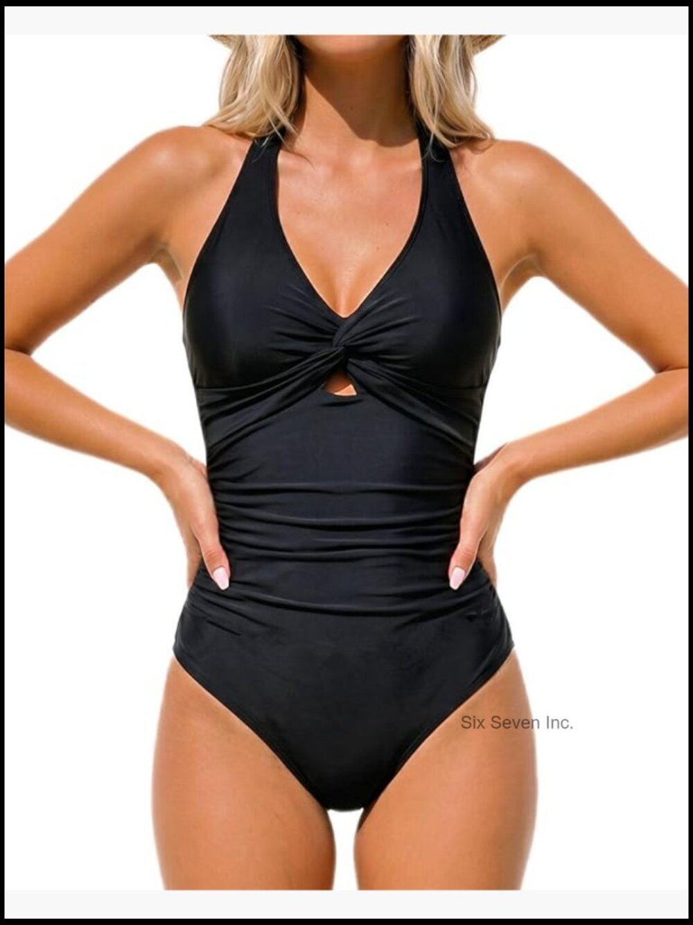 Tummy Control One Piece Swimsuit Halter Twist Front Full Coverage High Rise
